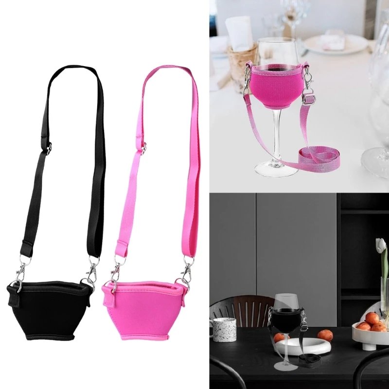 5Pcs Wine Glass Drink Holder Neoprene Sleeve Adjustable Wine Glass Lanyards Portable Cup Holder for Cocktail Reception