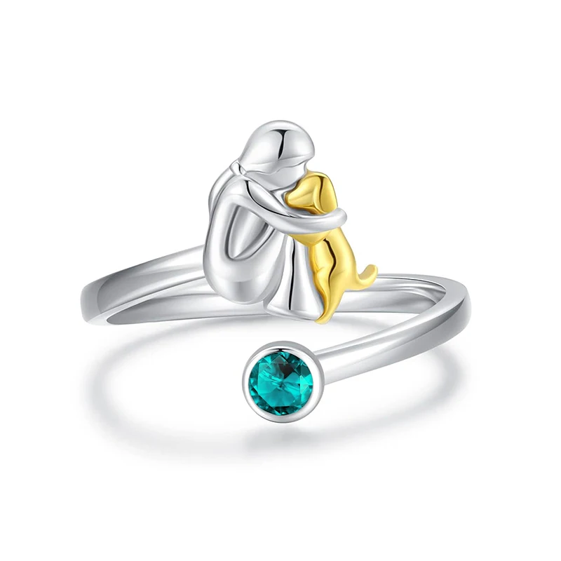 Fashion Two Tone Color Dog Mom Ring Crystal Little Girl Puppy Wrap Rings For Women Animal Pet Jewelry
