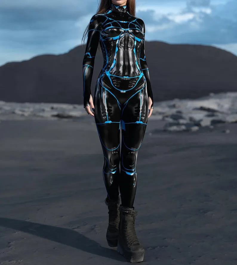 Halloween-Karnevalsparty Aerial Yoga Zentai Damen Enger Gothic Mechanischer Erwachsenen-Futuristischer Technologie-Roboter Cosplay-Jumpsuit – Detail 13