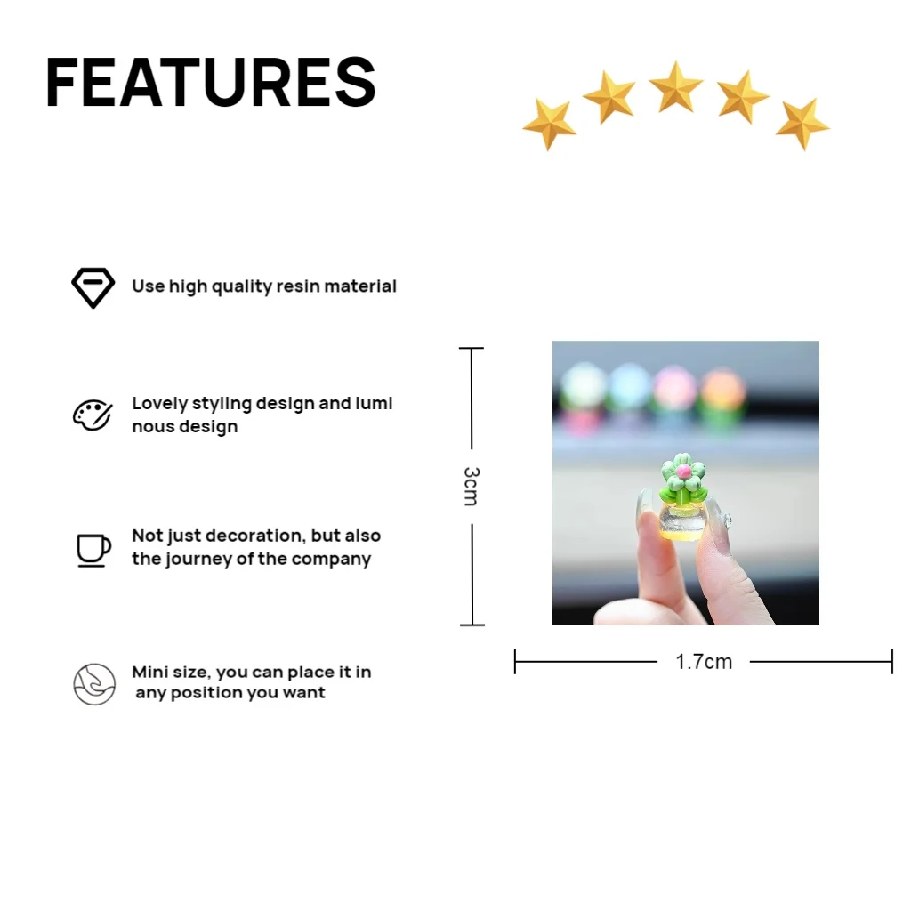 7PCS Mini Luminous Flower Pot Car Interior Decoration Cute Auto Dashboard Decoration Gadgets For Woman Car Interior Accessories