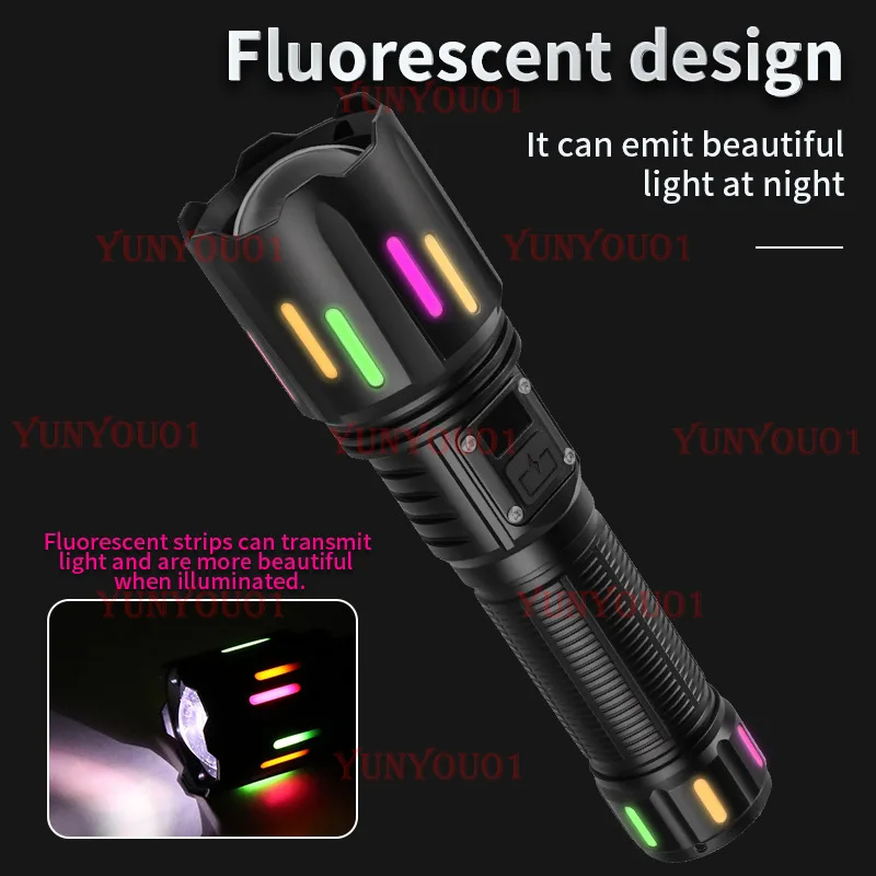 Cross-border New White Laser LED Strong Light High Power Flashlight Outdoor Waterproof Type-C Rechargeable Zoom