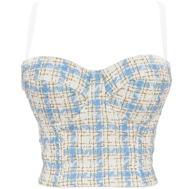 Houndstooth suspender vest wears a small fragrance style bra design niche contrasting color wool strapless women