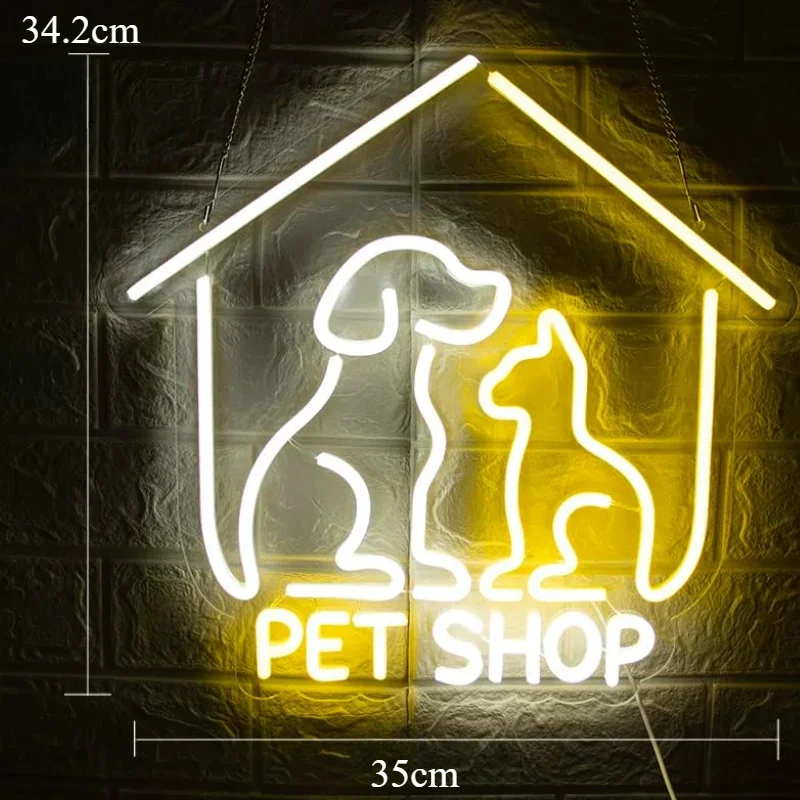 애완동물 가게 네온사인 LED 네온 조명 벽 장식 (맨케이브, 게임룸, 침실, 애완동물 가게, 남자아이 생일 선물, 어린이용, USB 전원)