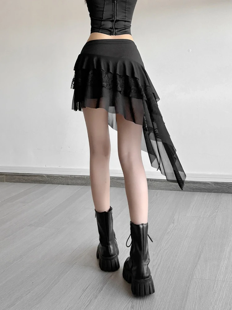 تنورة AltGoth Streetwear Cyber Punk للسيدات تنورة جمالية قوطية Y2k E-girl Harajuku الجرونج العيينة مرقعة بحاشية غير منتظمة #6