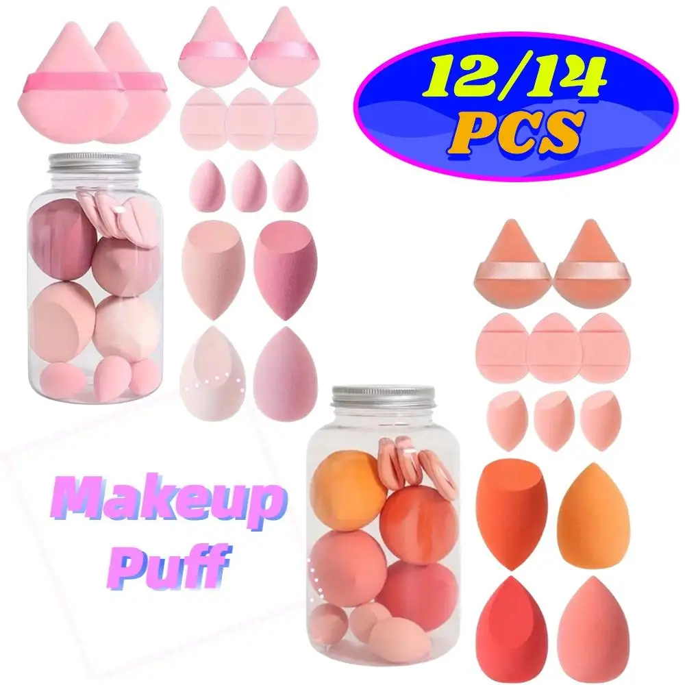 Esponja de maquiagem com armazenamento Jar, Velvet Beauty Puff, Finger Puff, Fundação Cosmetic Puffs, 12 PCs, 14 PCs