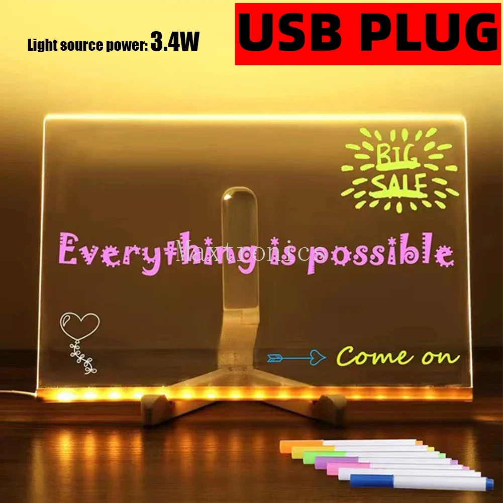 LED illuminate Message Board With 7 Colorful Pens Light Up Dry Erase Board with Light Acrylic Drawing Board for KTV School Home