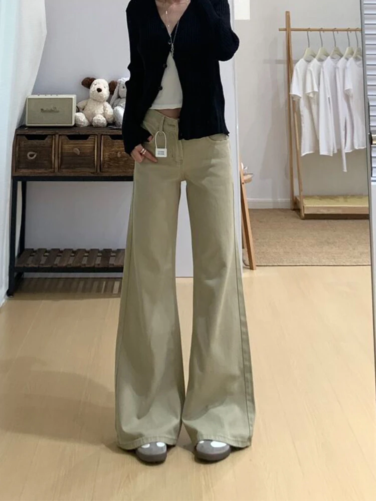 

Американские ретро джинсы-колокольчики с высокой талией, женские утягивающие широкие брюки больших размеров длиной до пола, модные повседневные джинсовые брюки