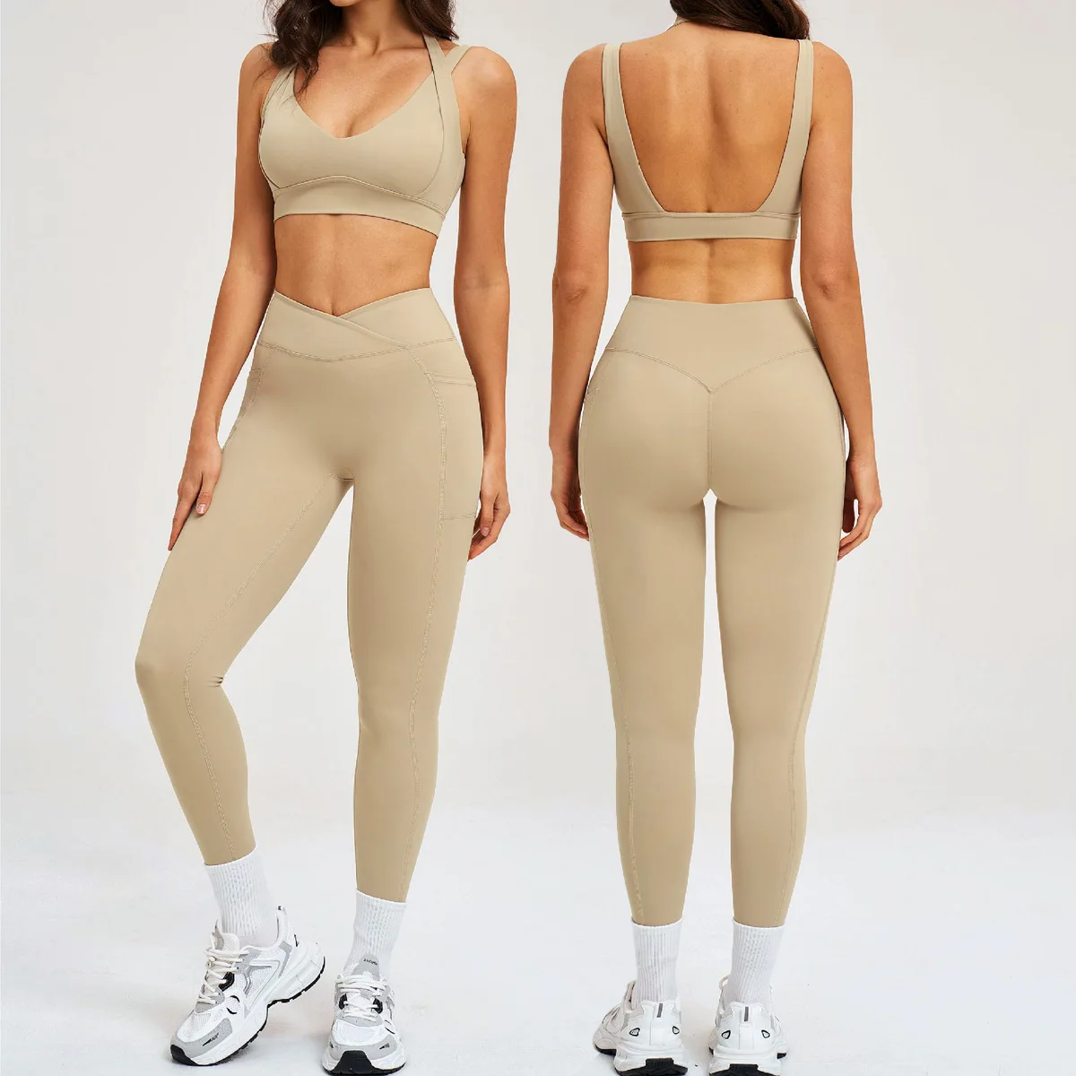 2PCS Yoga Set Women Tracksuit Nude Feeling Workout Outfits Gym Clothes Push Up Fitness Running Sportwear Sport Bra Leggings Suit