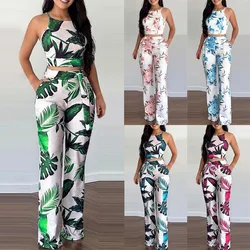 Conjunto de dos piezas de verano para mujer, chaleco sin mangas con estampado corto, pantalones de pierna ancha de cintura alta, conjunto de dos piezas, traje informal para mujer