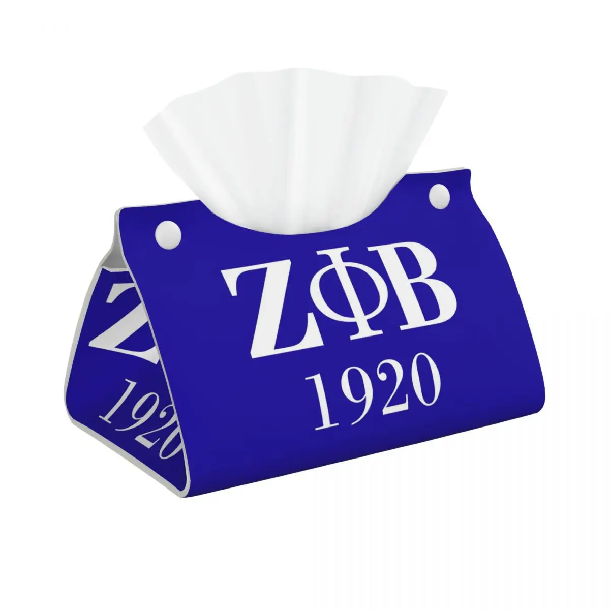 Custom Zeta Phi Beta Sorority Logo Facial Tissue Box Cover Rectangular Greek Letter 1920 PU Leather Tissue Box Holder for Office