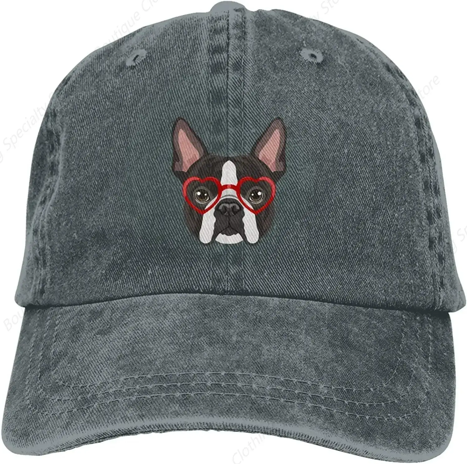 Denim Cap Boston Terrier Dog Baseball Dad Cap Classic Washed 100% Cotton Adjustable Casual Sports for Men Women Hat