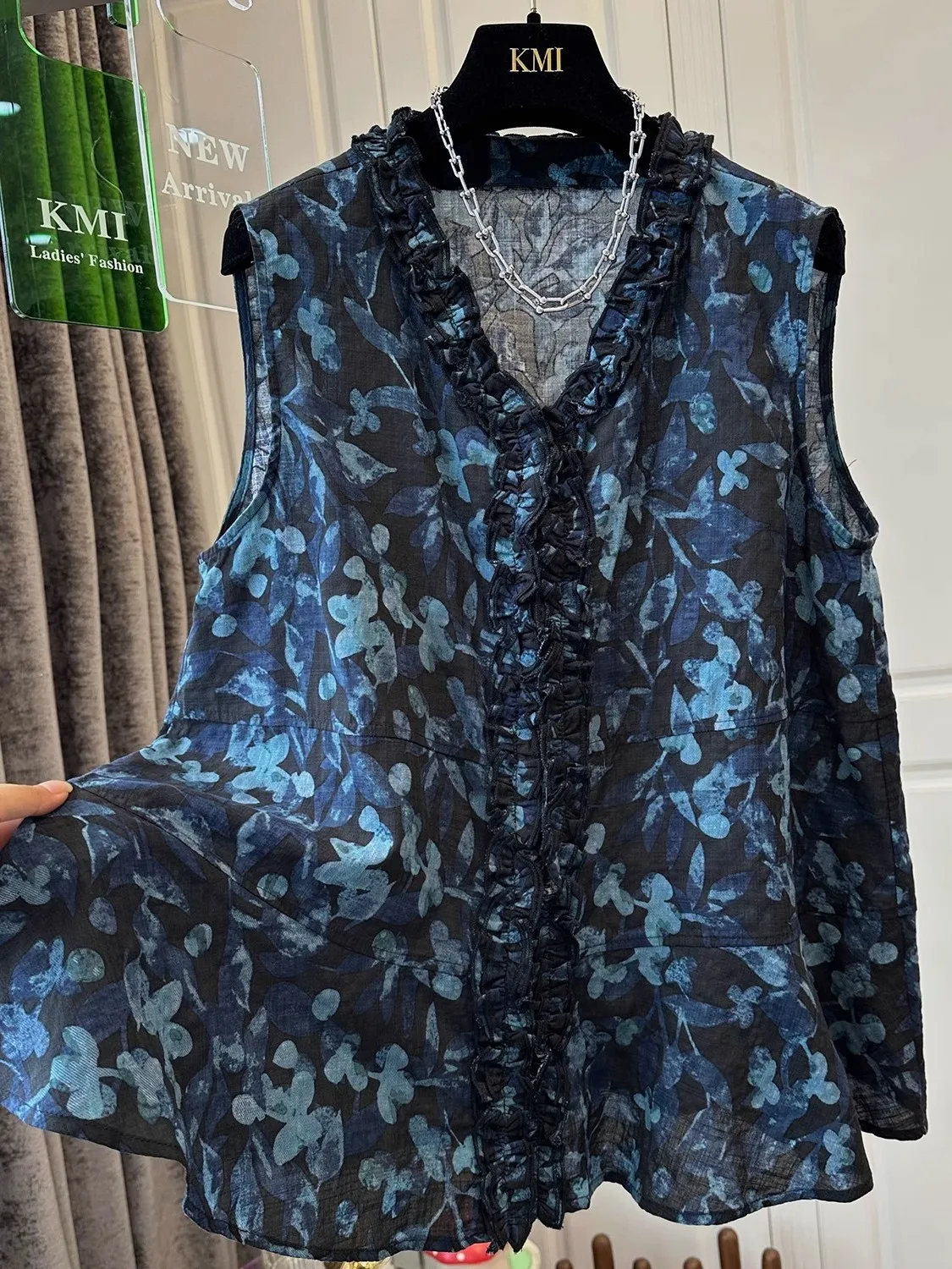 Luźna kamizelka damska z kwiatowym wzorem, dekolt w serek, letnia, modna, w stylu vintage, swobodna, top z efektem drapowania, designerski hit, na cel...