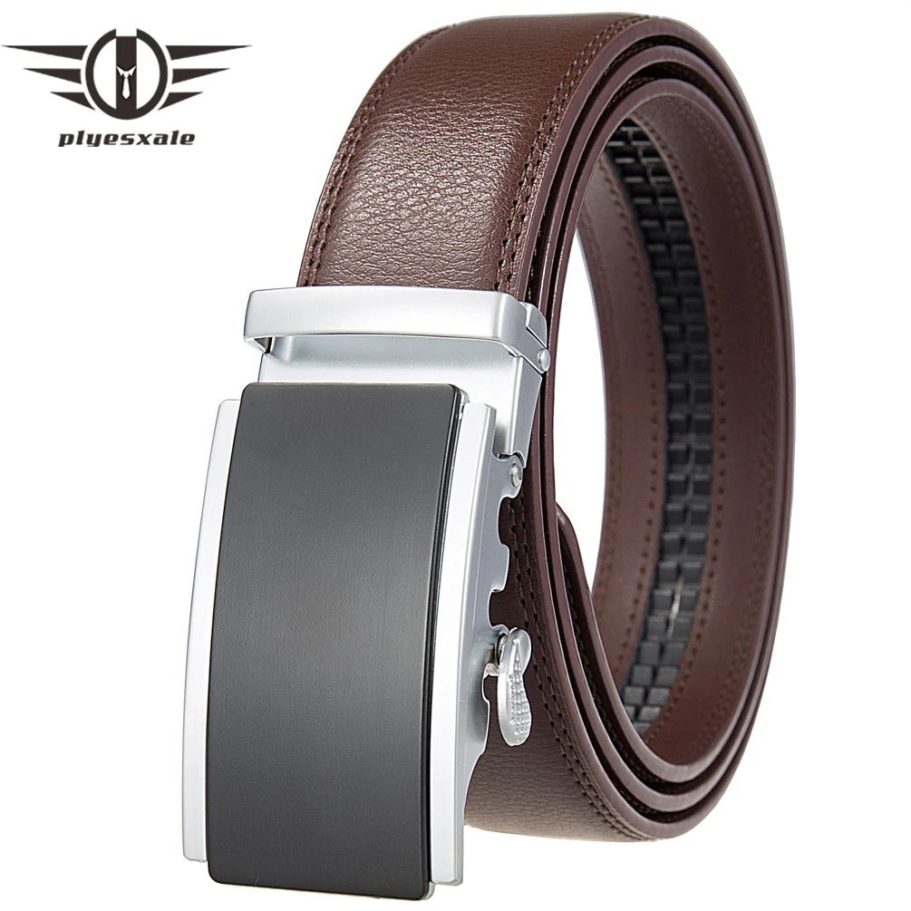 

2024 Cowskin Genuine Leather Belts for Men 3.5cm Width Luxury Brand Fashion Automatic Buckle Black Dark Brown Men's Belts B454