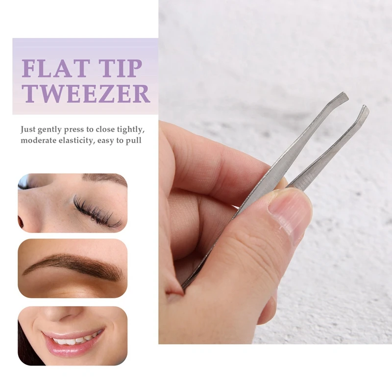 Silver Tone Slanted Flat Tip Metal Hair Eyebrow Tweezer Cosmetic Tool for Lady