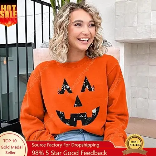 

SFHFY Halloween Pumpkin Face Sweatshirts Women Fall Long Sleeve Shirts Blouse Graphic Printed Crewneck Pullover Top