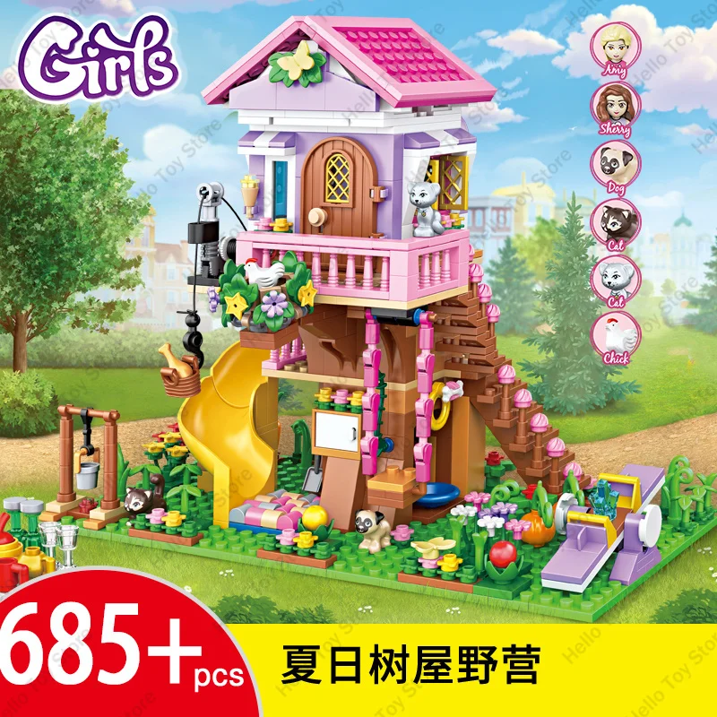 2024 Amicizia Summer Treehouse Building Blocks Camping House Modello Classic Girl Princess Figure Mattoni Giocattolo di compleanno Regali fai da te