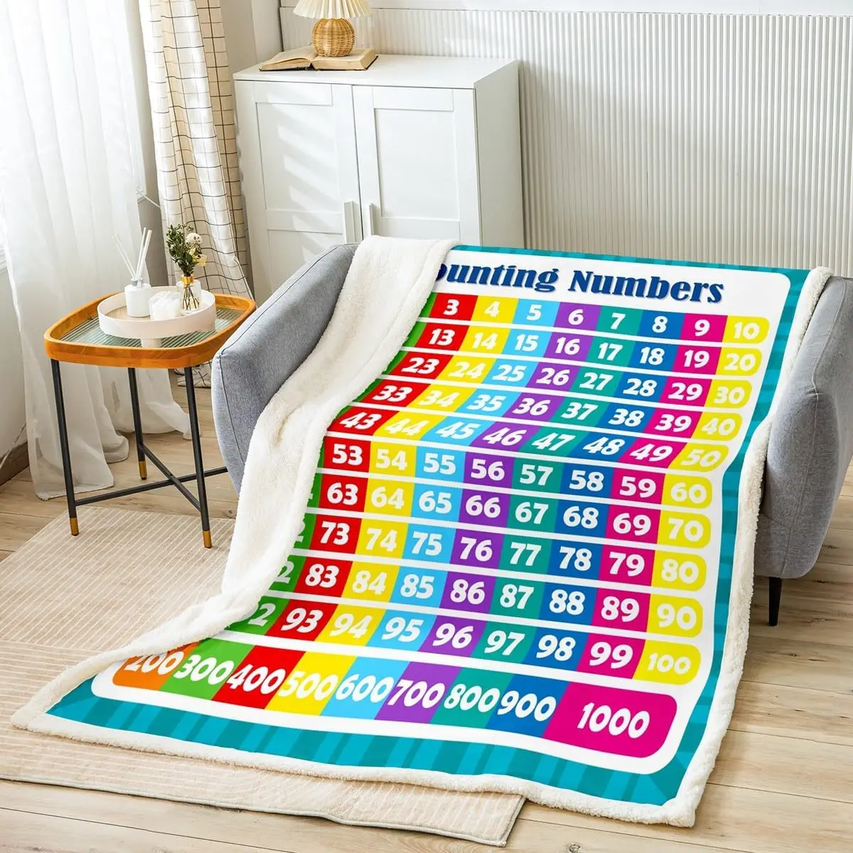

Counting Numbers Educational Blanket Soft Sherpa Throw Learning Tool for Kids Math Practice Bedroom Nursery Decor