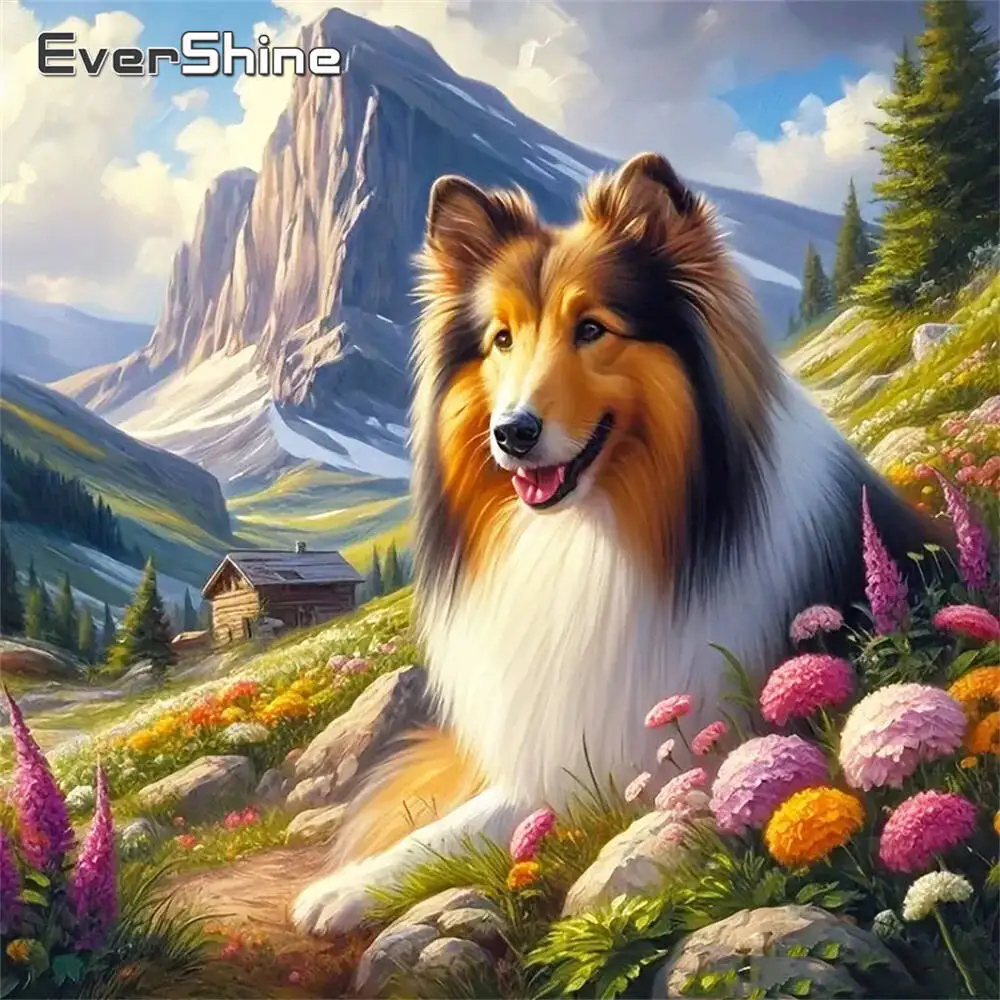 Evershine Diamant-Gemälde, Hund, Tier, Cartoon, komplett, quadratisch, rund, Diamant-Mosaik, Badezimmer, DIY-Bastelset, Heimdekoration