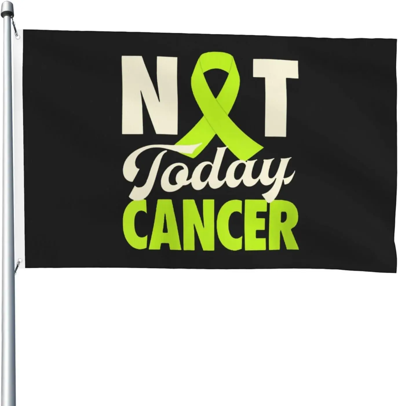 Flagnshow 100% Polyester Not Today Lymphoma Cancer Lime Green Ribbon Flag