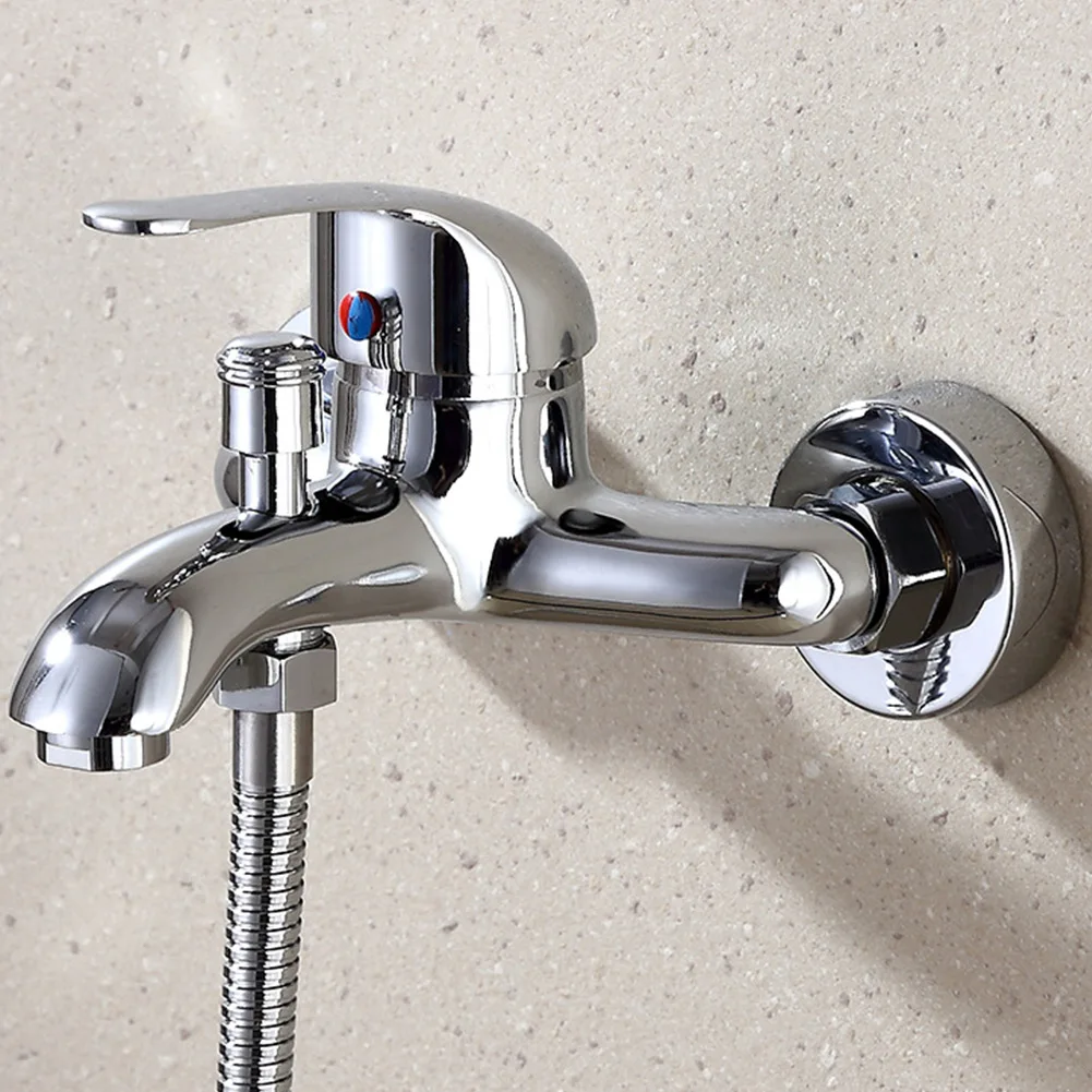 

Basin Faucets Wall-Mounted Hot Cold Water Double-holes Spout Mixer Tap Bathroom Triple-Valve Bath-Concealed Shower Tap Hardware