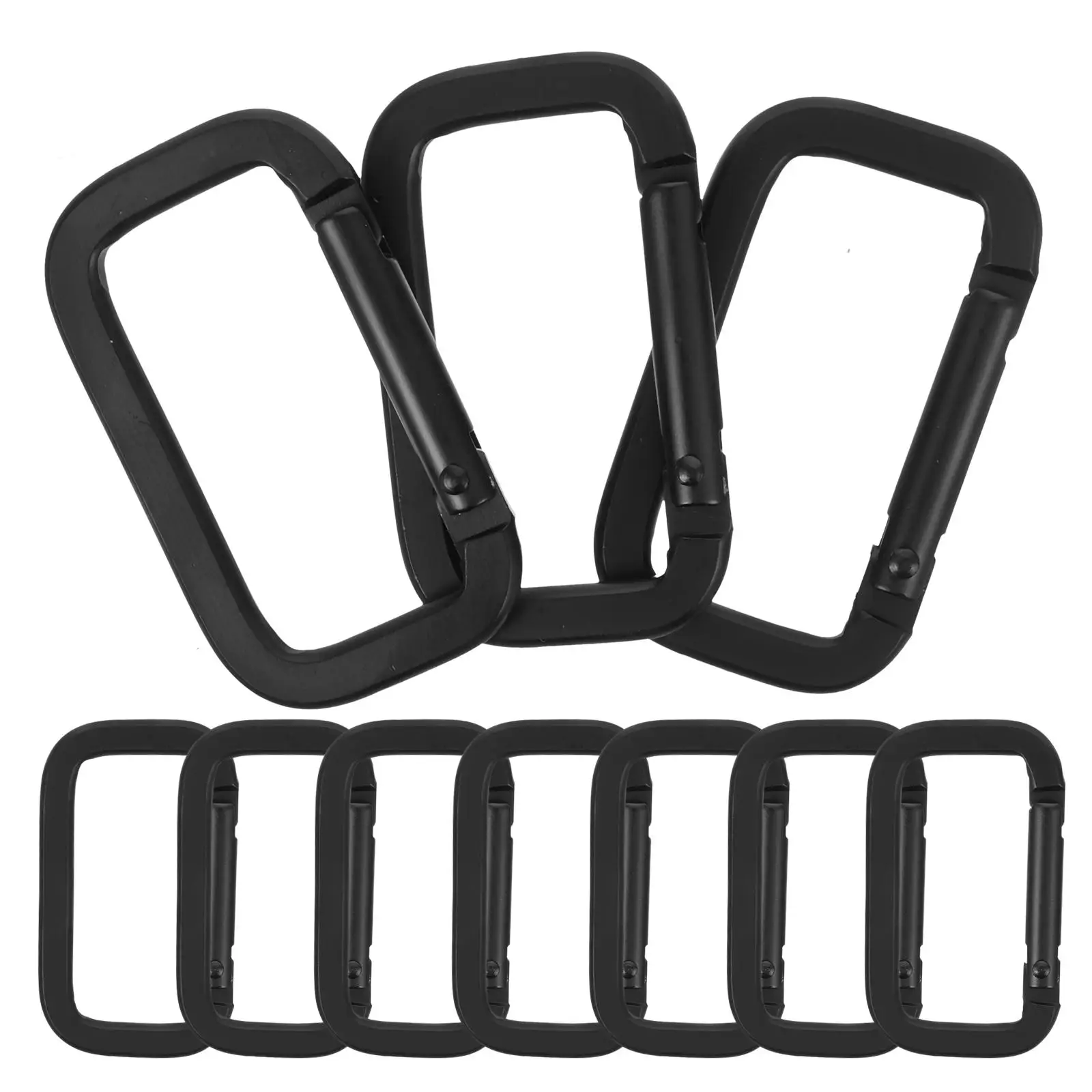 10 PCS Backpack Hiking Buckle Mountain Climbing Clips Square Ring Camping Accessories Black Outdoor Travel