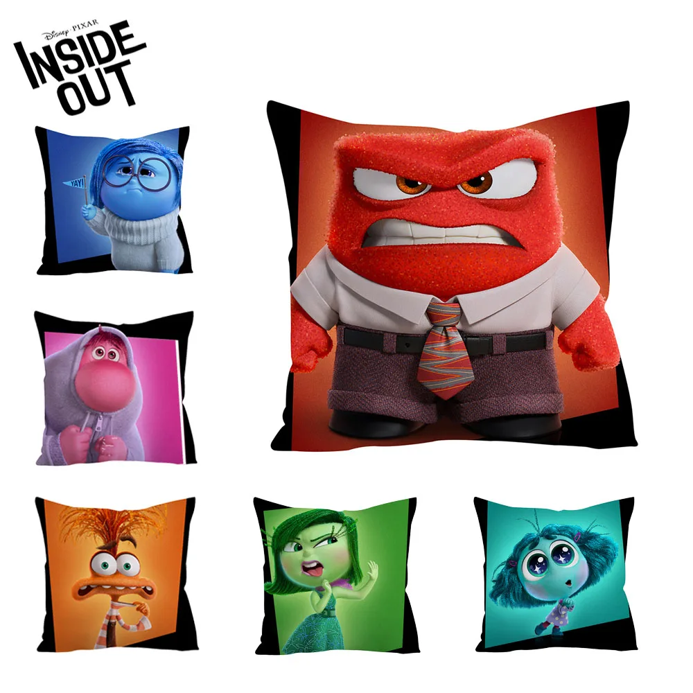 

Disney Inside Out 2 Cartoon Kid Pillowcase 45x45cm Joy Sad Angry Pillowcover Sofa Car Cushion Bedroom Livingroom Home Decoration