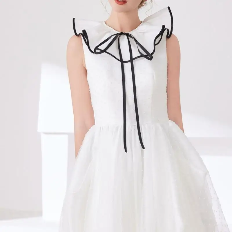 652F قابلة للتعديل ذوي الياقات البيضاء وشاح وشال شال القابل للإزالة مع تصميم مرتبط بربط النساء اللباس مُحسّن سترة