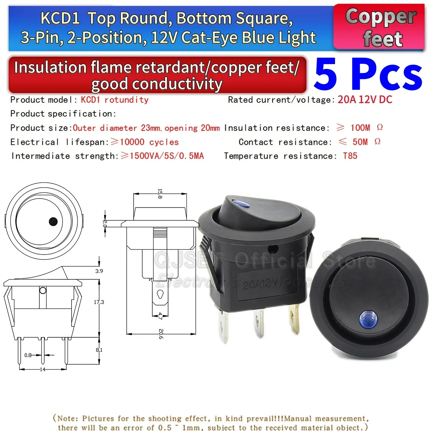 5 Stück KCD1 EIN-AUS-EIN 2/3/4-Pin 2/3-Positionen Einrastbarer 6A 220V Grüner Roter LED Runder Wippschalter für Haushalt DIY Ersatz – Detail 20