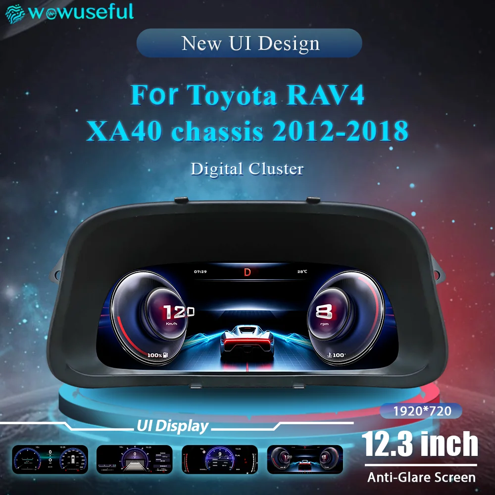 1920*720 HD Linux  LCD Digital Dashboard Cluster For  Toyota RAV4 2011-2018 Years  Digital Speedometer Virtual Instrument Paneel Cockpit