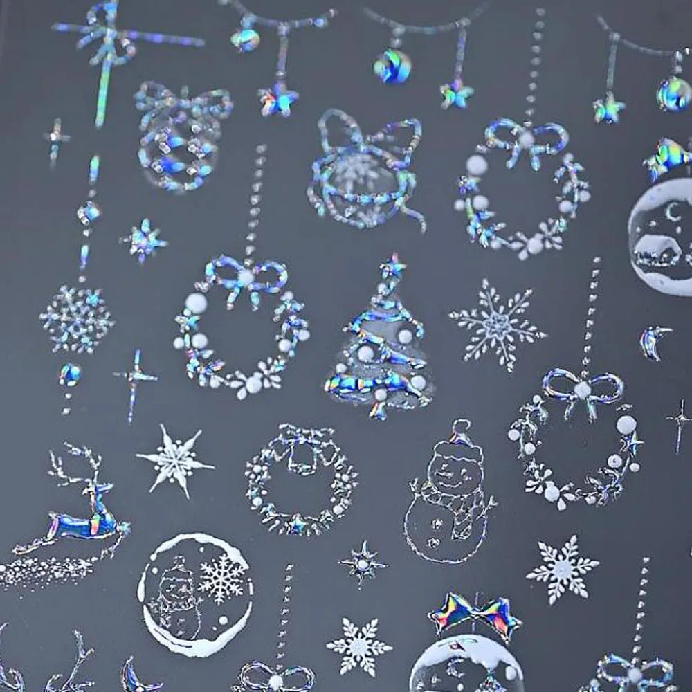 5D bronzant or noël Nail Art autocollant or/argent/rose flocon de neige Elk bonhomme de neige couronne noël ongles décalcomanie Festival ongles curseur #