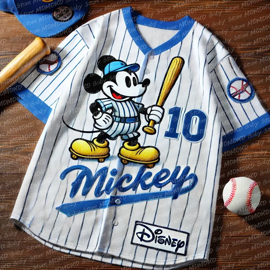 New Arrivals Disney Mickey Mouse Print Baseball Jerseys Summer Children\'s Short Sleeve Tshirts Top Casual Team Training Uniform