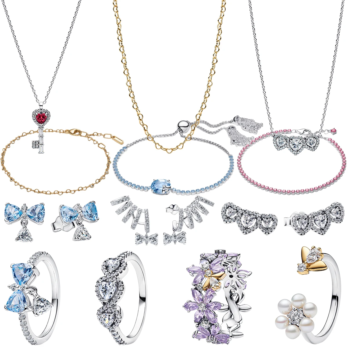 

Новый набор ювелирных украшений из стерлингового серебра 925 пробы: колье с подвеской в виде пчелы, синего банта и сердца, кольца, серьги-гвоздики, браслет. Изысканный подарок для женщин.