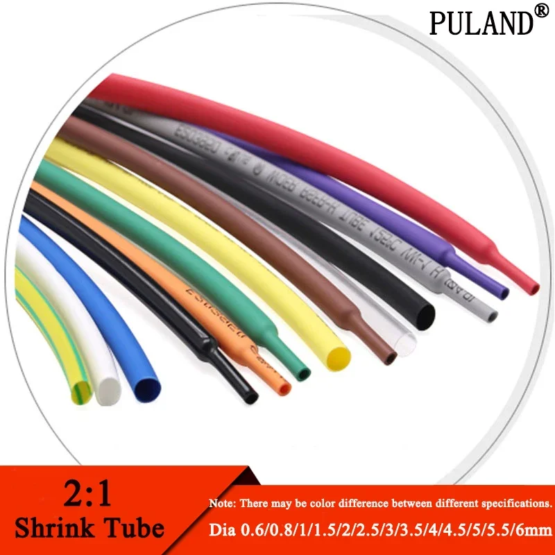 2M Diameter 0.6 0.8 1 1.5 2 2.5 3 3.5 4 4.5 5 5.5 6 mm Polyolefin Heat Shrink Tube 2:1 Shrink Ratio Insulated Cable Sleeve