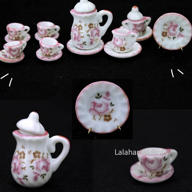 Dollhouse Miniature รายการครัวมินิเซรามิคชุดชาถ้วยมินิอาหารเล่นฉากสําหรับตุ๊กตาเฟอร์นิเจอร์อุปกรณ์เสริม