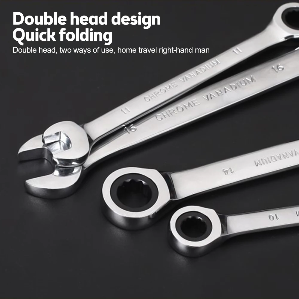 Portable 6mm-17mm Dual Head Ratchet Wrench Open End Wrench Car Screw Removal Installation Tool CR-V