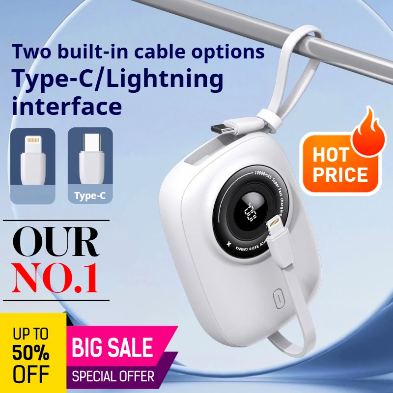 

Портативный блок питания в стиле камеры, 10000 мАч, портативный блок питания с сверхбыстрой зарядкой, подходящий для различных моделей мобильных телефонов