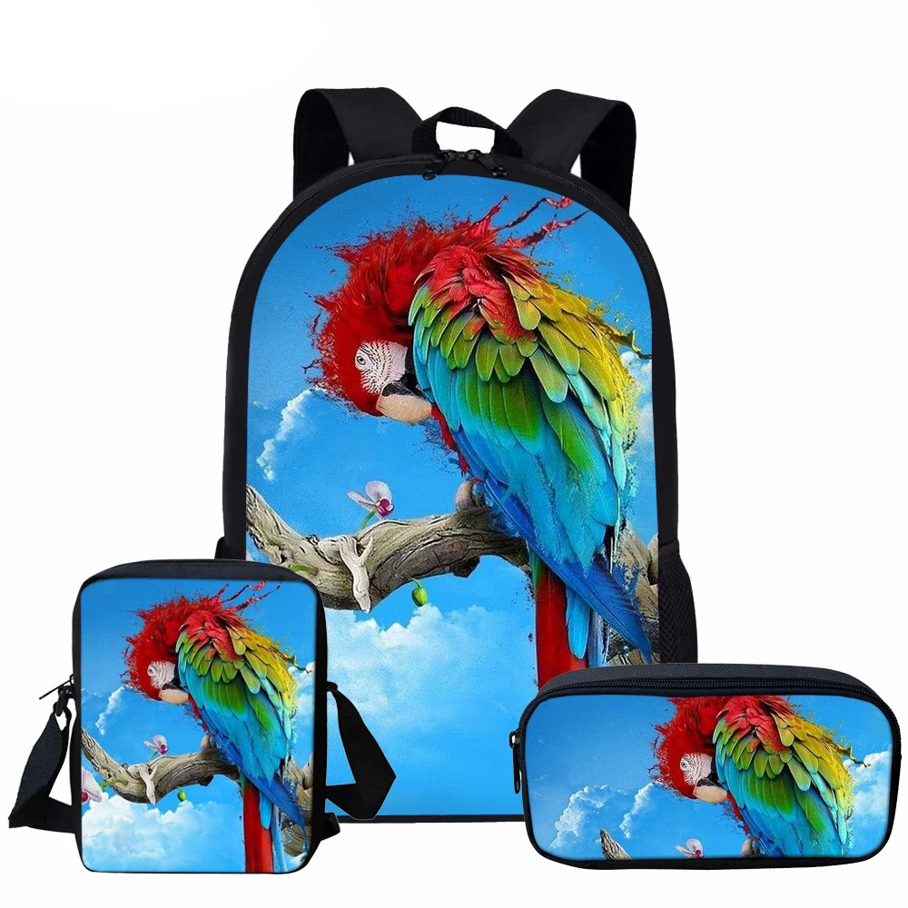 

Harajuku Novelty Parrot Bird Pattern 3D Print 3pcs/Set School Bags Laptop Daypack Backpack Inclined shoulder bag Pencil Case