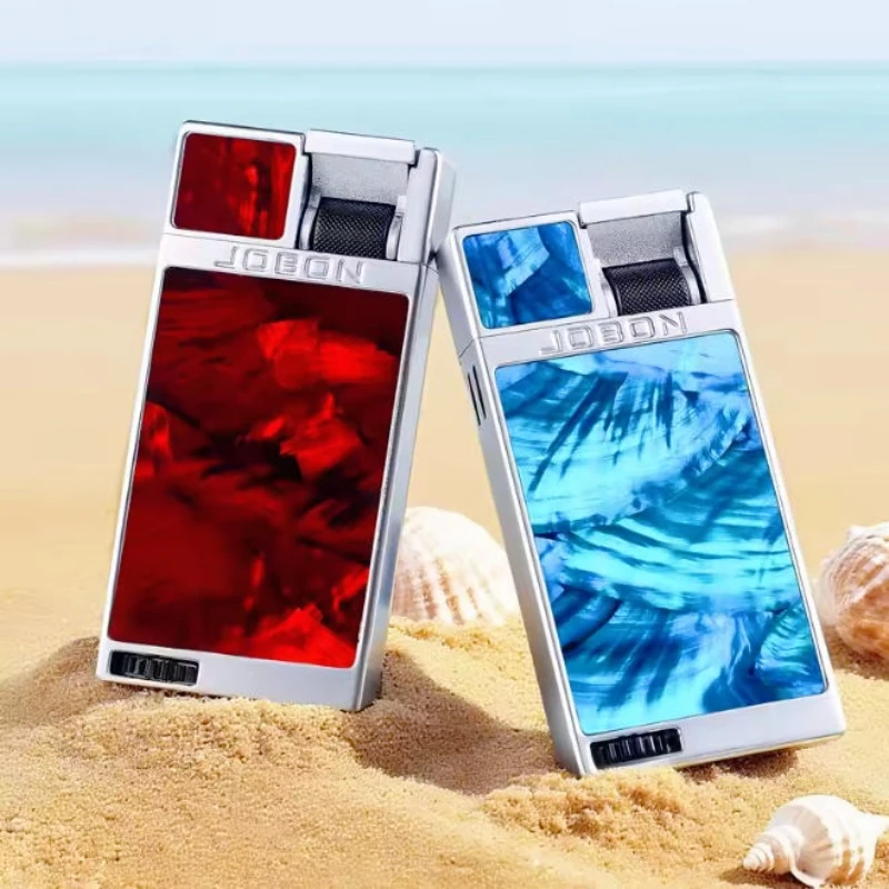 

JOBON Flat Flame Inflatable Lighter Lever Press Ignition Metal Slim Cigarette Lighter Tool Perspective Window Business Gift