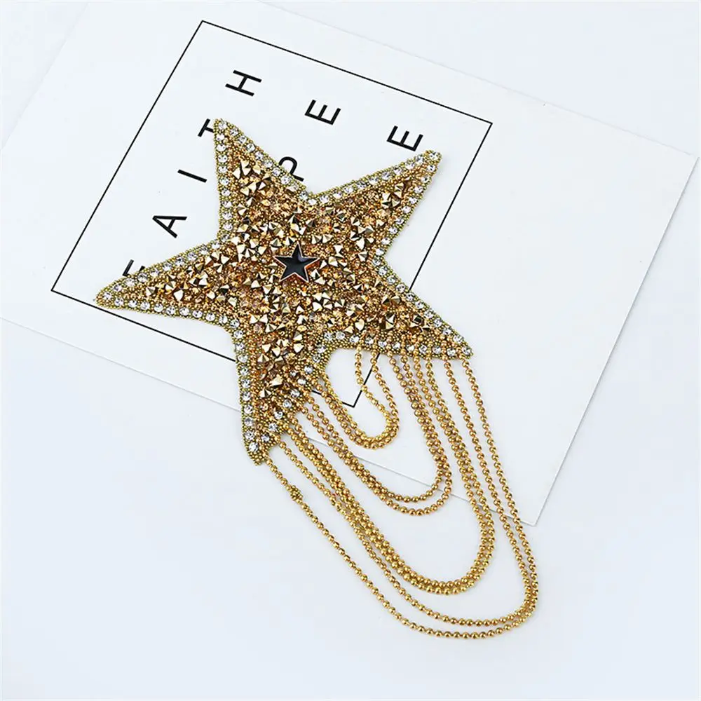 Five-pointed Star Pattern Bling Rhinestone Sparkling Iron-on Patches Embroidery Clothing Accessaries Clothes Appliques