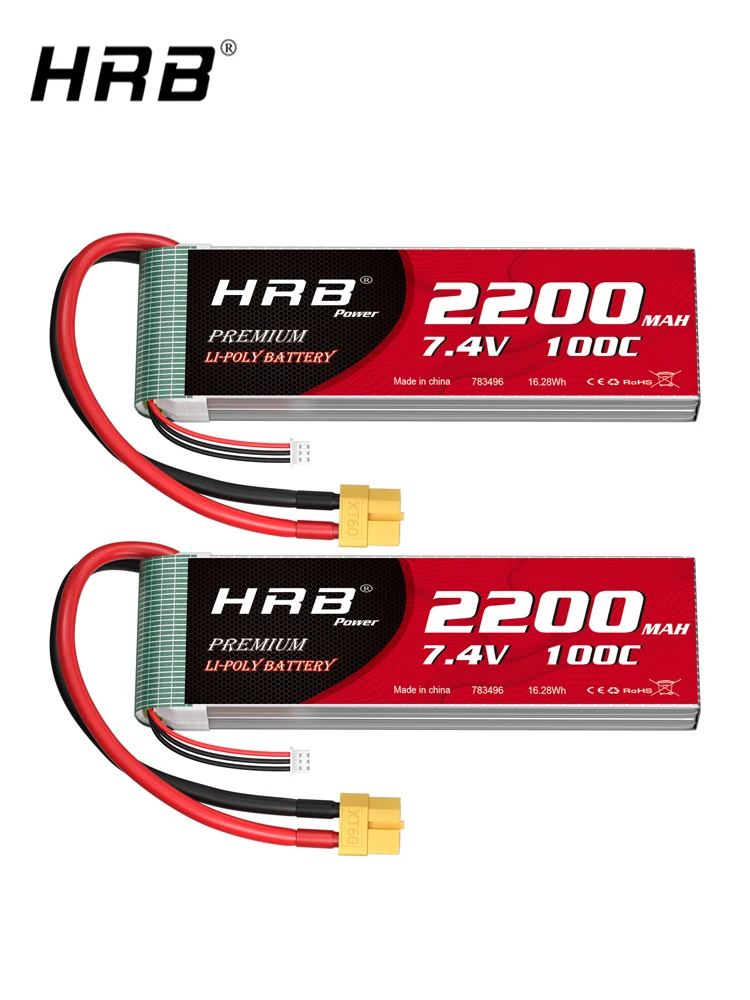 HRB Power 7.4V 2S 2200mah Lipo Batterij 100C XT60 Voor RC Quadcopter Helikopter Boot Auto Vliegtuig - afbeelding 2