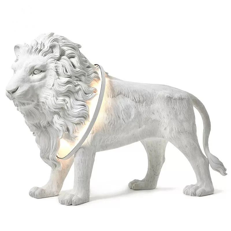 Art design hall decorative light animal resin lion Led floor lamp for hotel