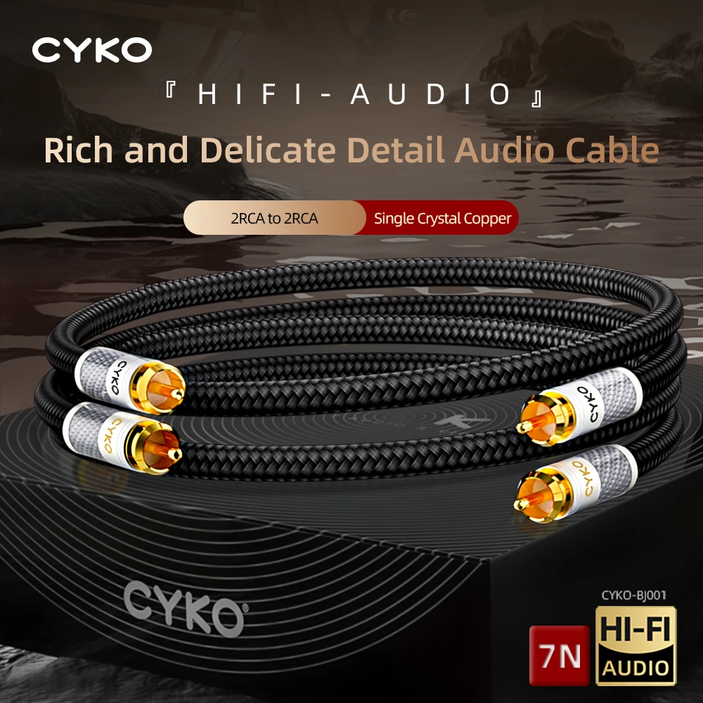 CYKO HIFI Audio Cable 7N OCC RCA Cables High End Silver Plated 2RCA to 2RCA Interconnect Cable For Amplifier DAC TV DVD