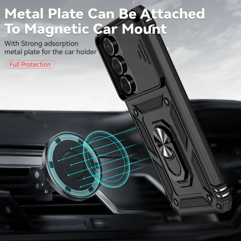 Stand Rotating Slide Camera Lens Military Grade Armor Case For Samsung S25 S24 S23 S22 S21 FE S20 Plus Note 20 Ultra M53 M33 A34