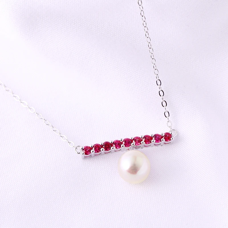 MULICHEN New In 7mm Freshwater Pearl Accessories Luxury Red Zircon Necklace For Women 925 Sterling Silver Pendants Fine Jewelry