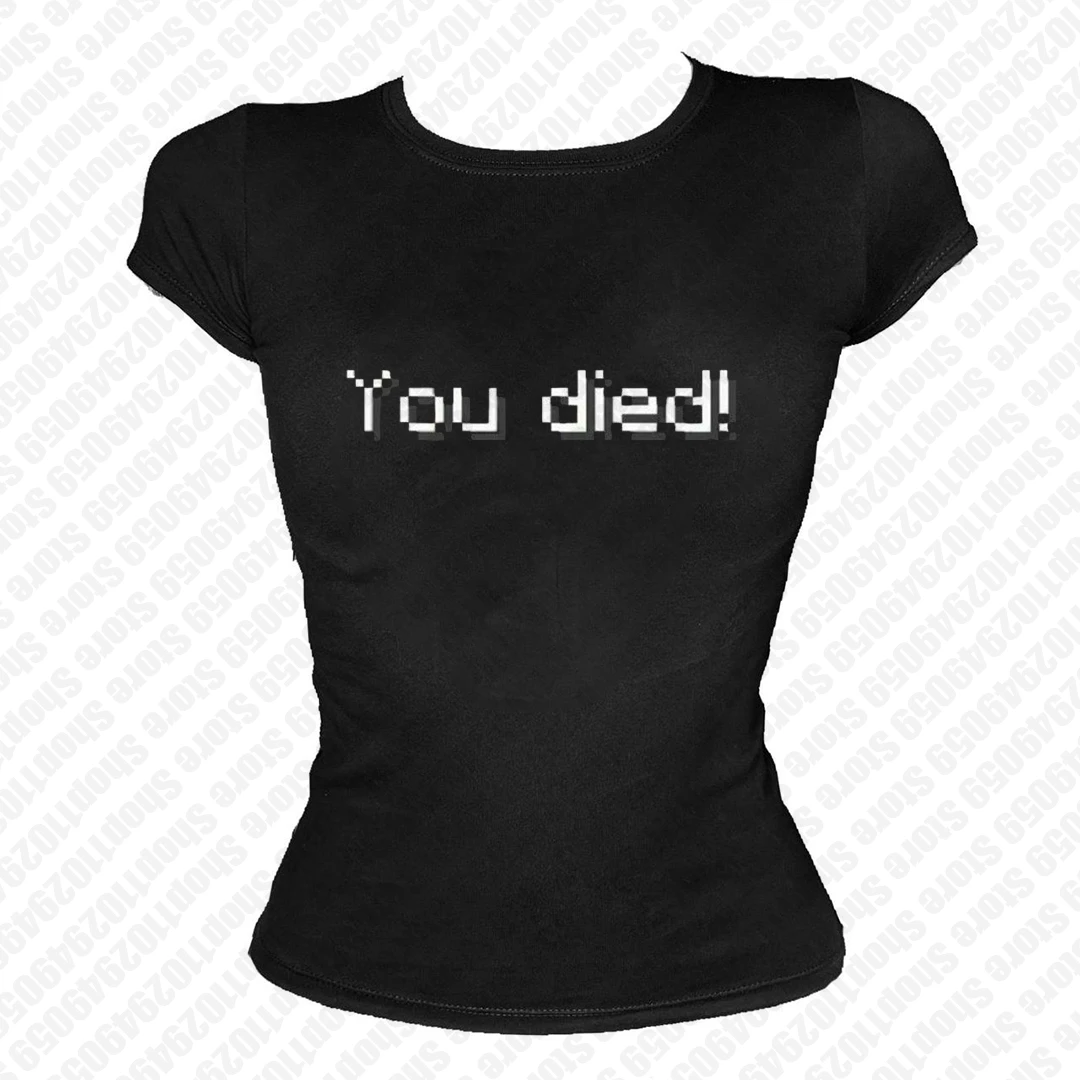 90s خمر الجرونج قصيرة الأكمام تي شيرت Y2K الرسومات طباعة تيز المرأة الشارع الشهير ايمو الفتيات الجمالية Harajuku القوطية المحاصيل القمم #1