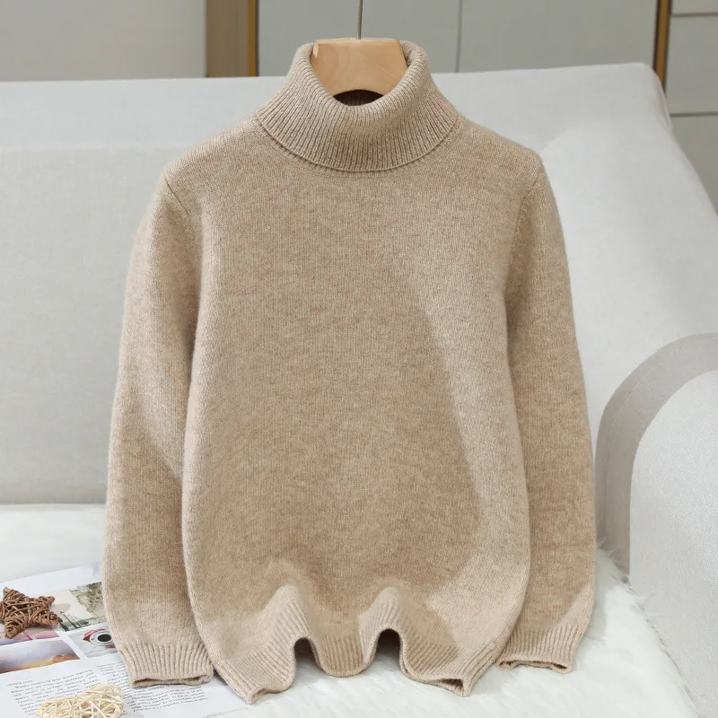 boys Sweater Winter Childrens 100% wool Thickened warm clothing pullover Sweater Solid color high neck cashmere bottom Sweater