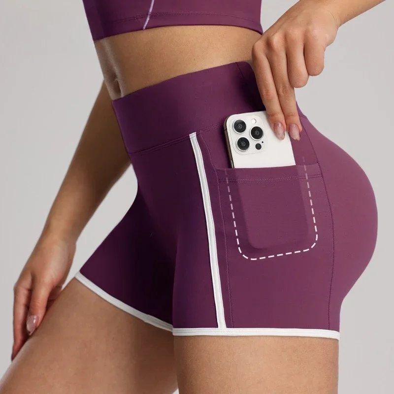 Pantaloncini da yoga da palestra da donna Leggings da allenamento fitness da corsa ad asciugatura rapida Leggings sportivi senza cuciture Pantaloncini da allenamento traspiranti da donna