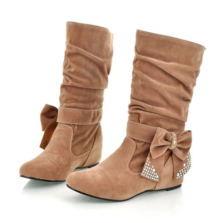 Women Fashion Autumn Wedges High Boots Women Warm Boots Black Red Ways Wear Suede Knee-high Women Snow Boots Large size
