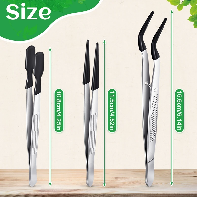 3 Pieces Tweezers With Rubber Tips Tweezers PVC Coated Tweezers Set, Rubber Straight And Flat Tip Tweezers CNIM Hot