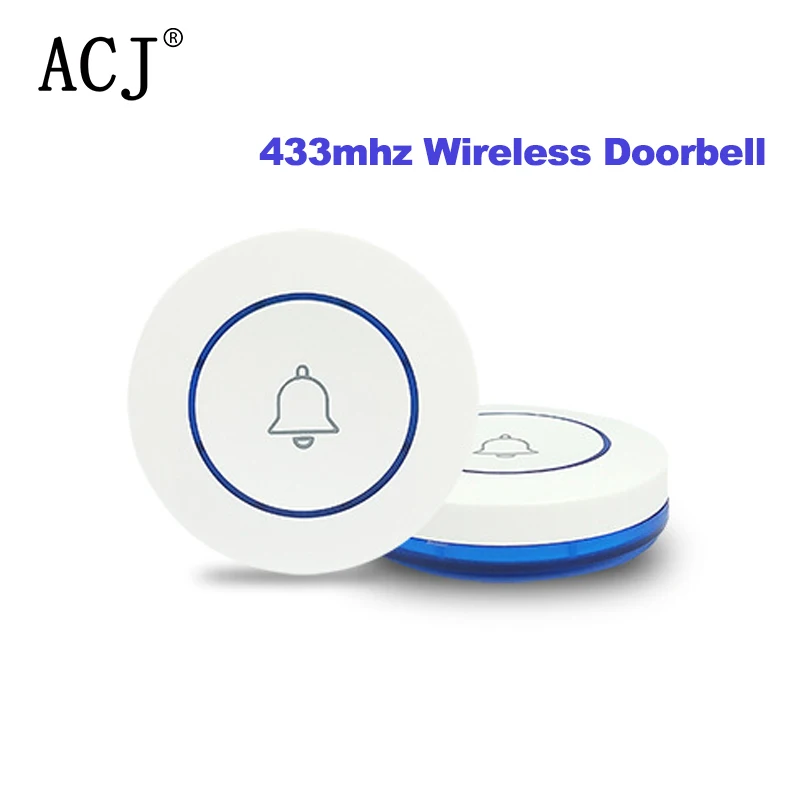 ACJ Mini sem fio campainha botão, forma redonda, 433MHz, botão de freqüência, porta Bell Sensor, casa sistema de alarme anti-roubo